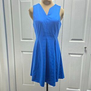 Cynthia Rowley Blue V Neck Pleated Fit and Flare Dress Medium